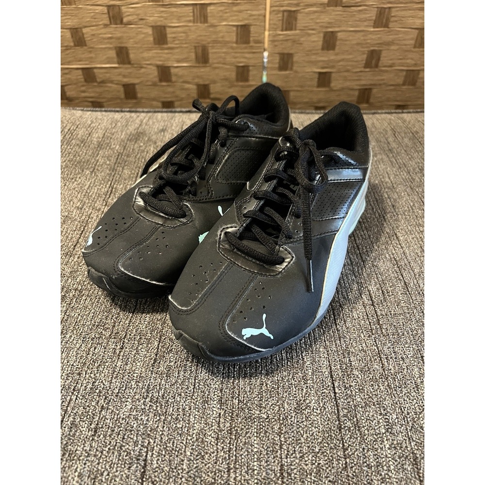 Puma Women's Black Leather Running Shoes Lt Blue‎ Accents Sz 7 Excellent Cond!